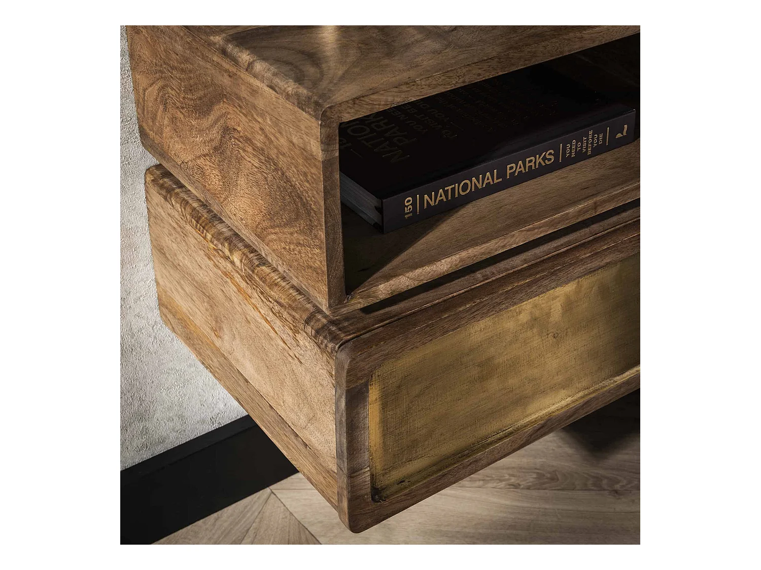 Table de chevet en laiton - Manguier massif noir - Largeur 40 cm