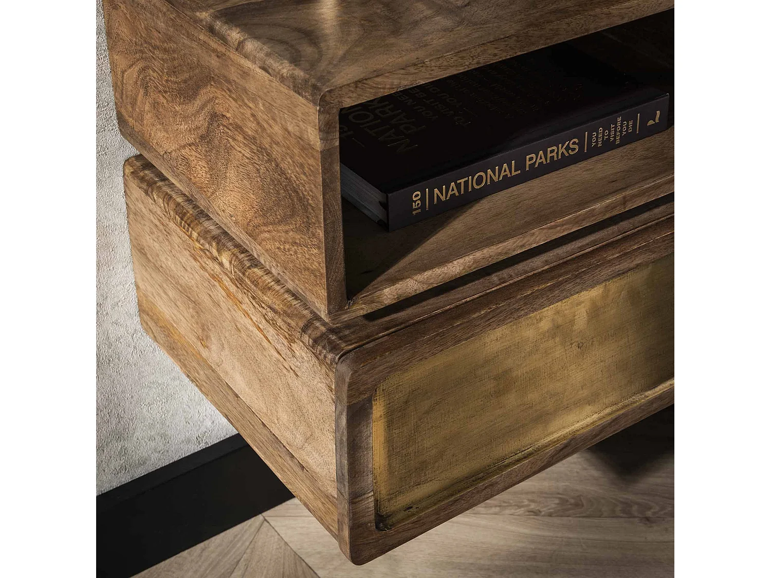 Table de chevet en laiton - Manguier massif noir - Largeur 40 cm