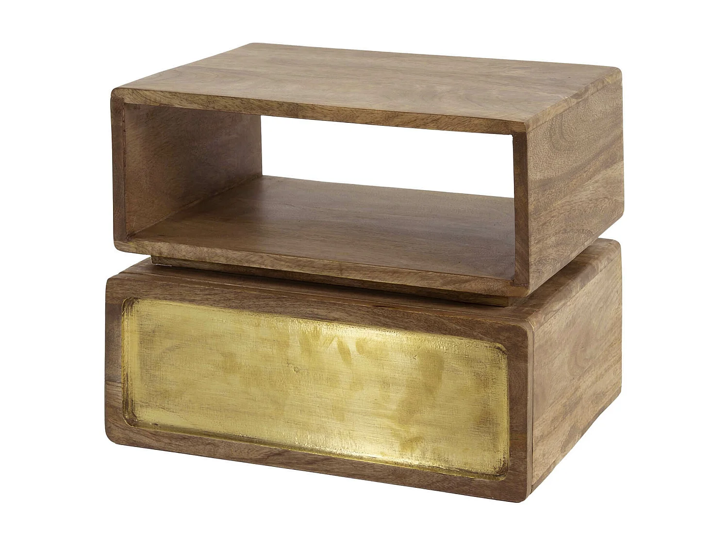 Table de chevet en laiton - Manguier massif noir - Largeur 40 cm