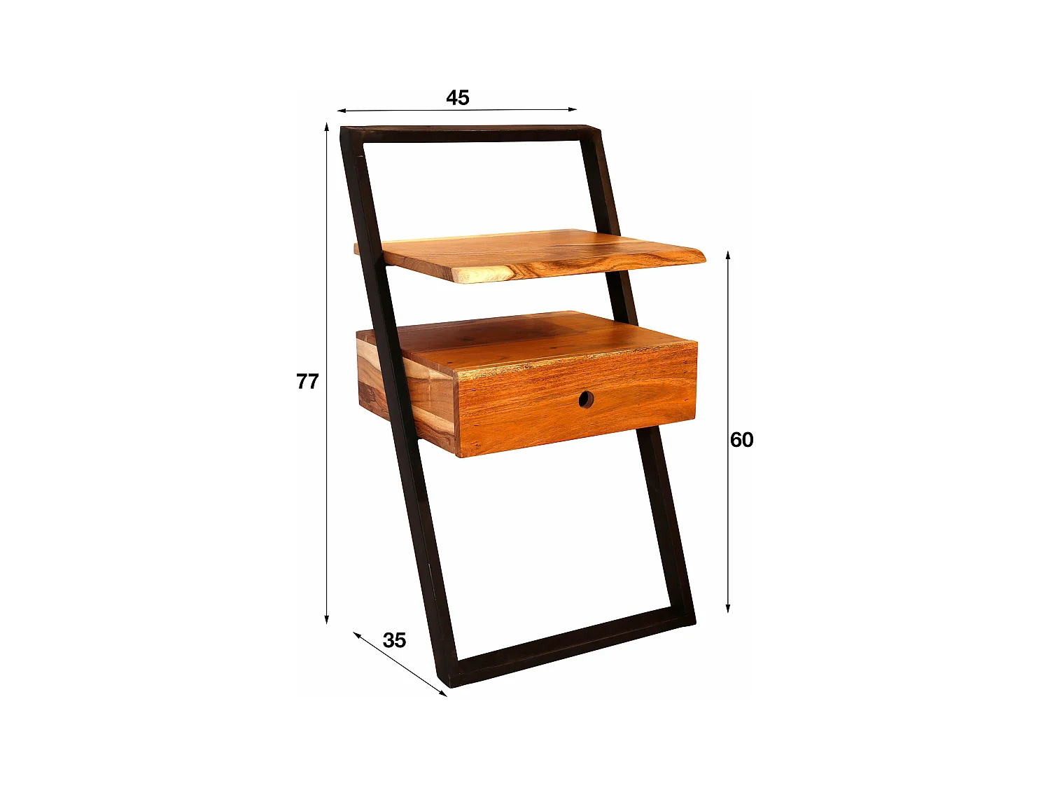 Table de chevet Lean - Noir/Marron - 45x35x77