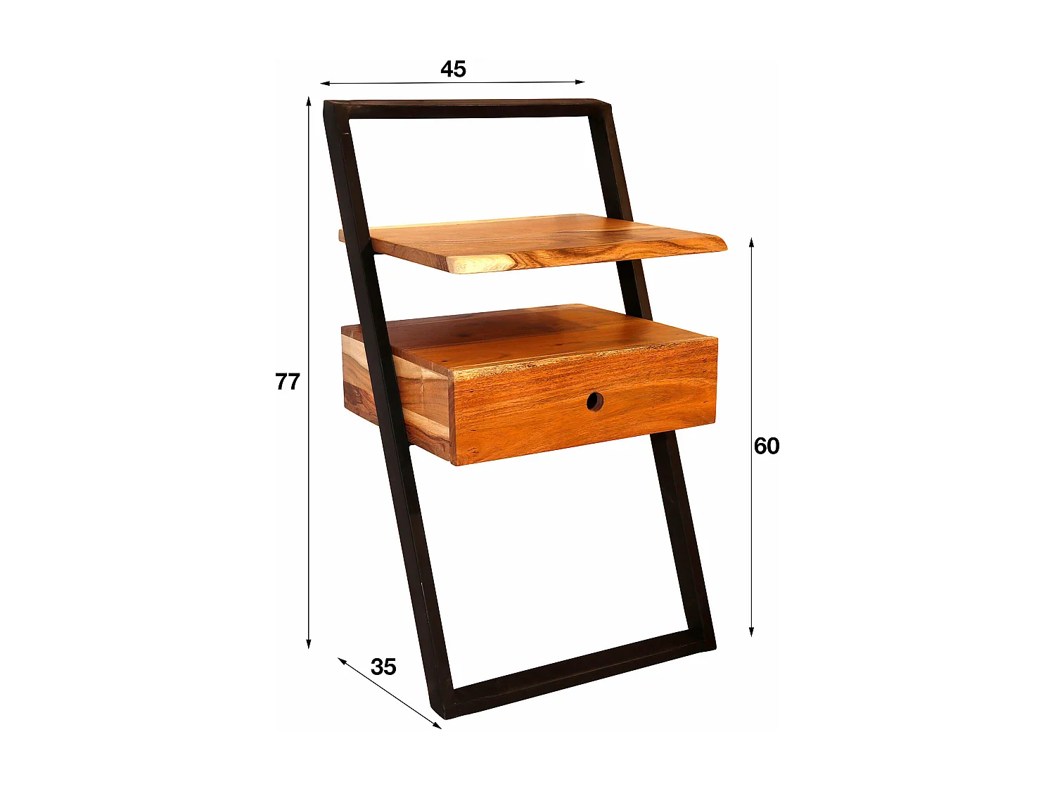 Table de chevet Lean - Noir/Marron - 45x35x77