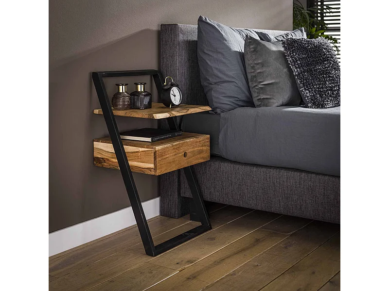 Table de chevet Lean - Noir/Marron - 45x35x77