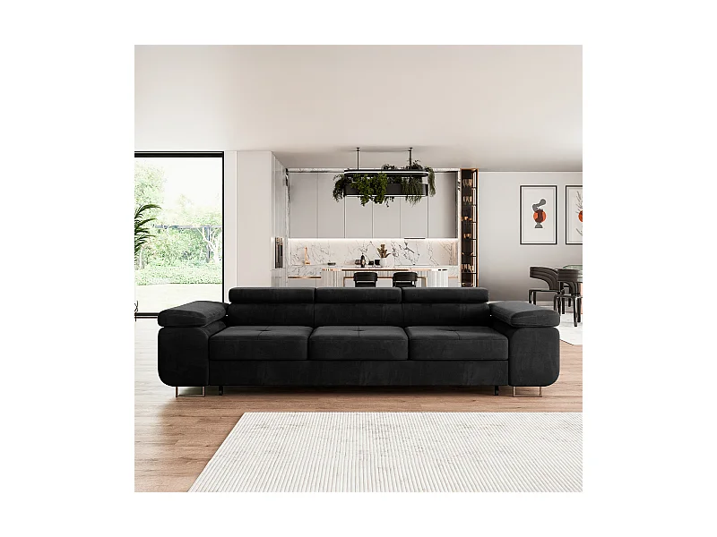 Canapé convertible 3 places Wilson velours Noir