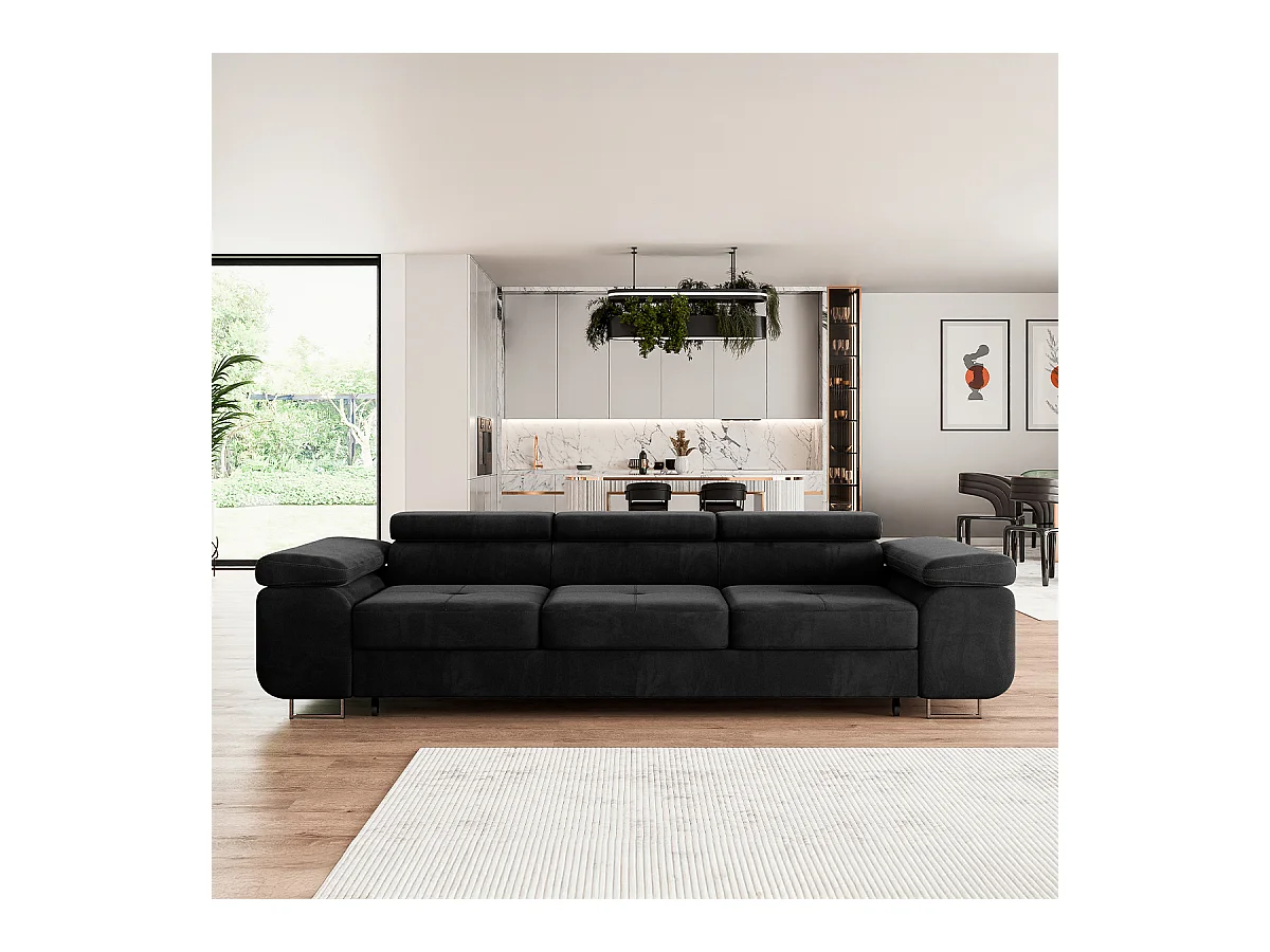 Canapé convertible 3 places Wilson velours Noir
