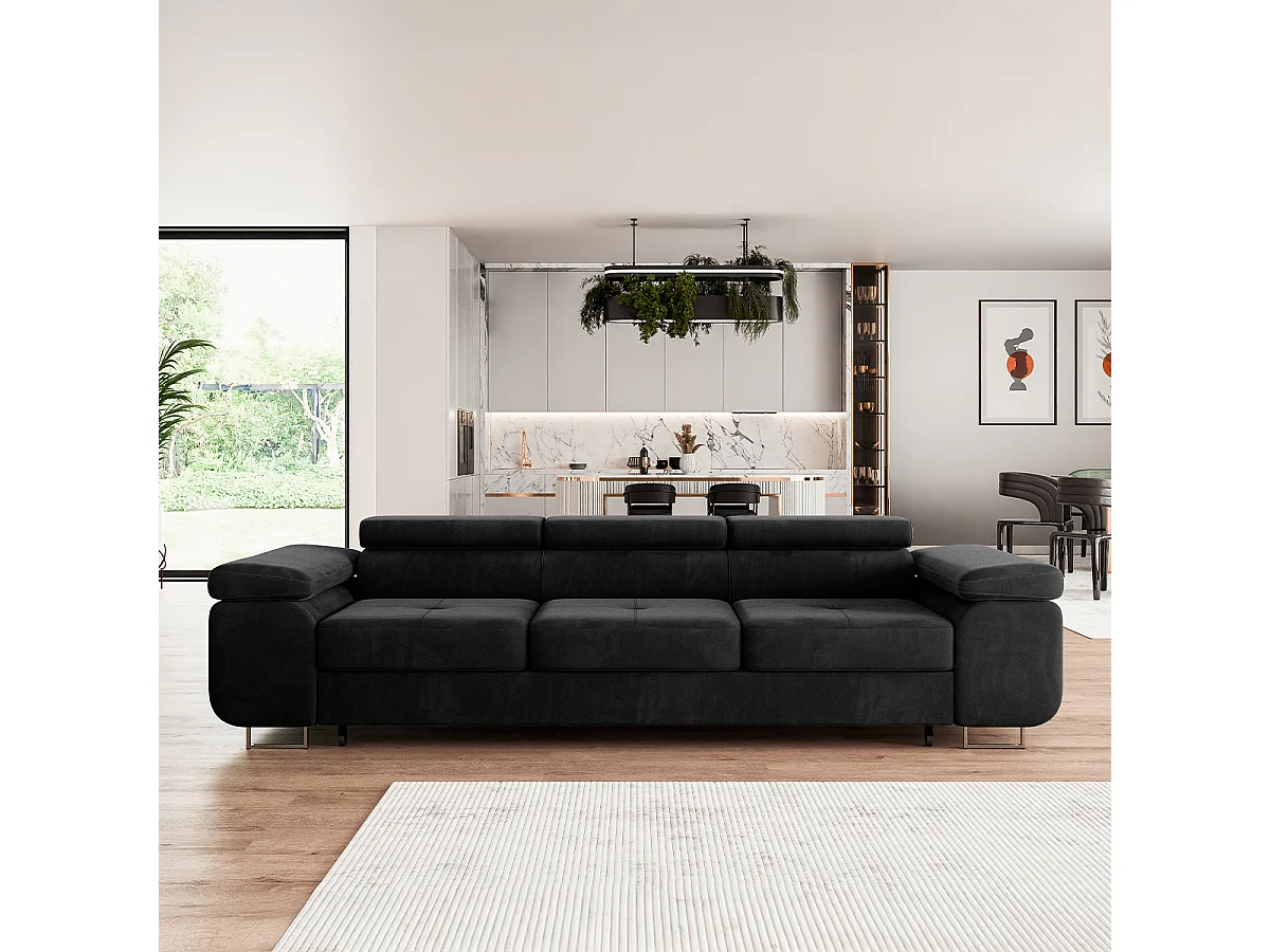 Canapé convertible 3 places Wilson velours Noir