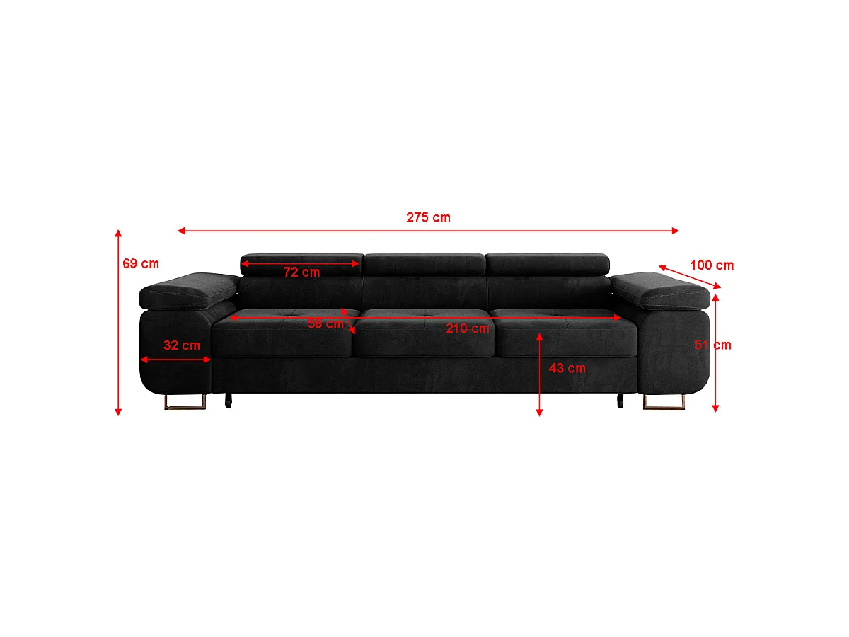 Canapé convertible 3 places en velours noir WILSON