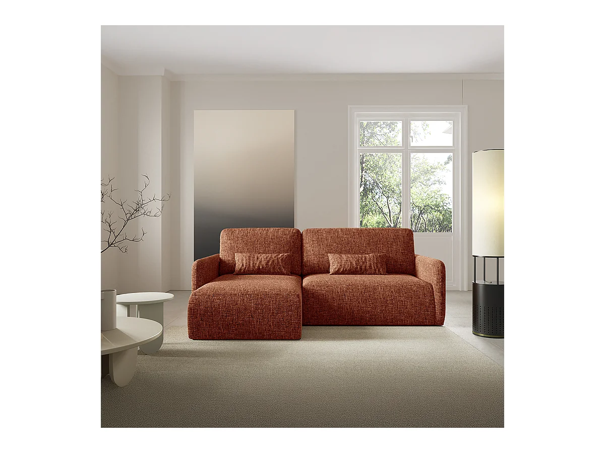 Canapé d'angle réversible et convertible 3 places avec coffre Lazare Terracotta