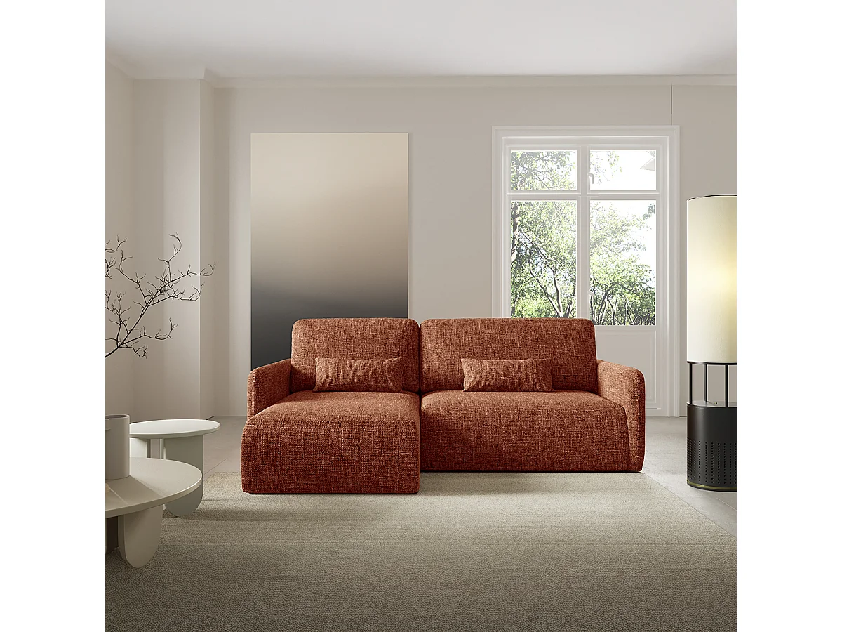 Canapé d'angle réversible et convertible 3 places avec coffre Lazare Terracotta