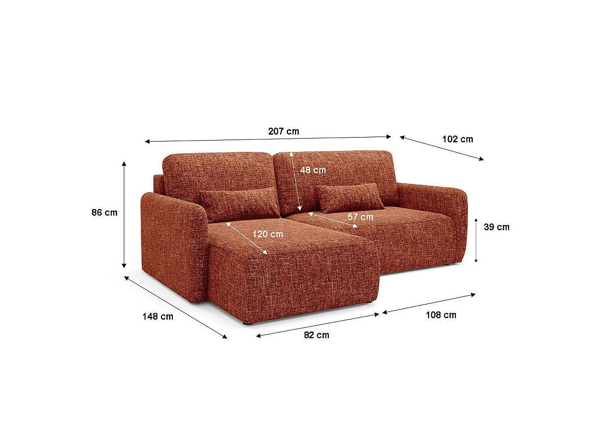 Canapé d'angle convertible 3 places en tissu terracotta LAZARE