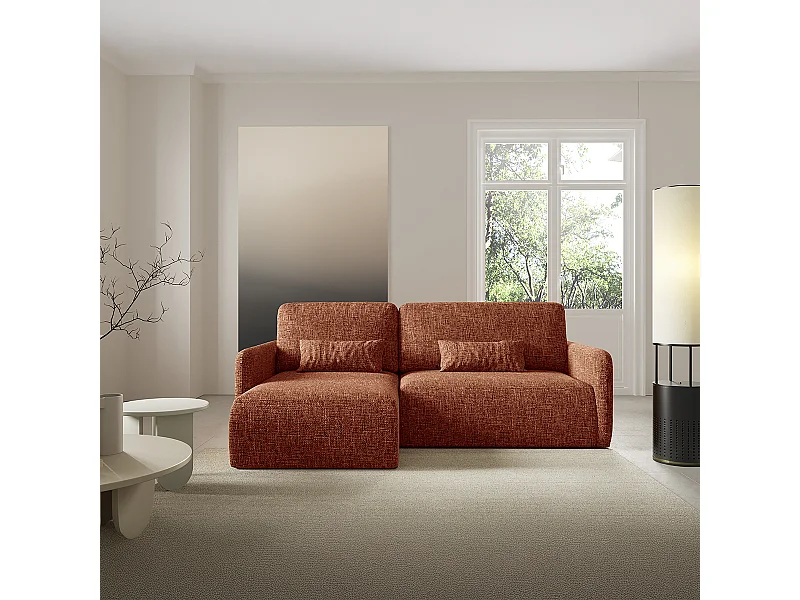Canapé d'angle réversible et convertible 3 places avec coffre Lazare Terracotta