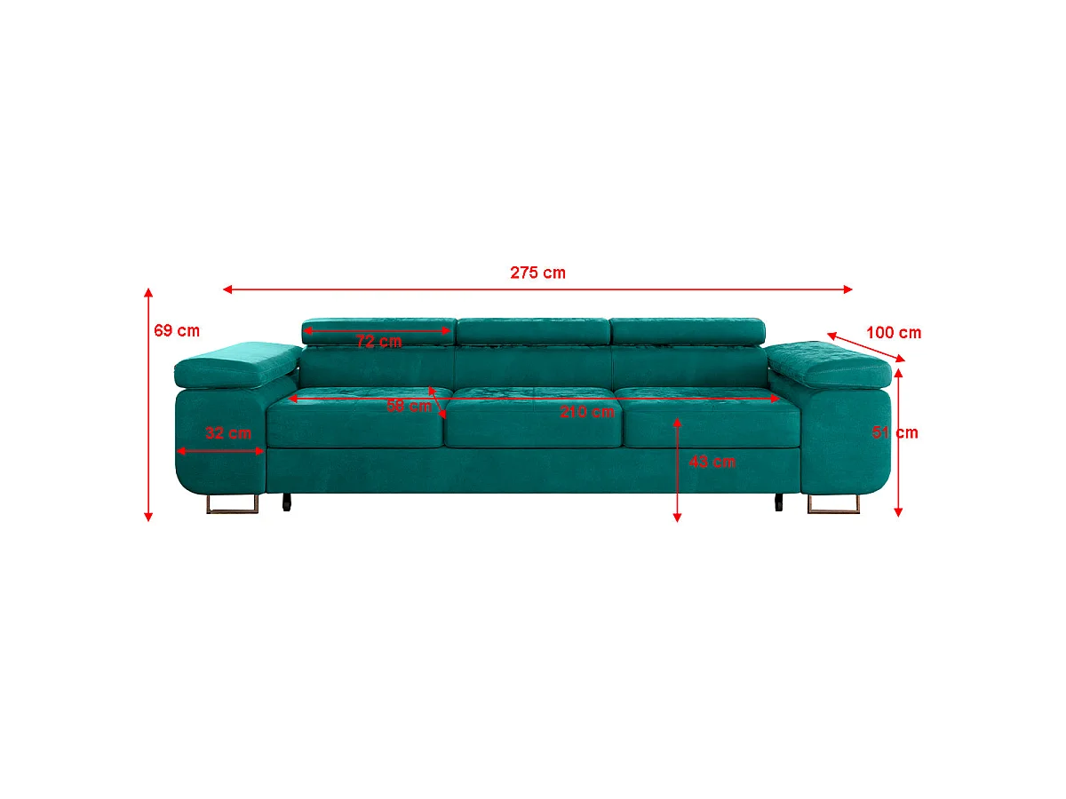 Canapé convertible 3 places en velours vert WILSON