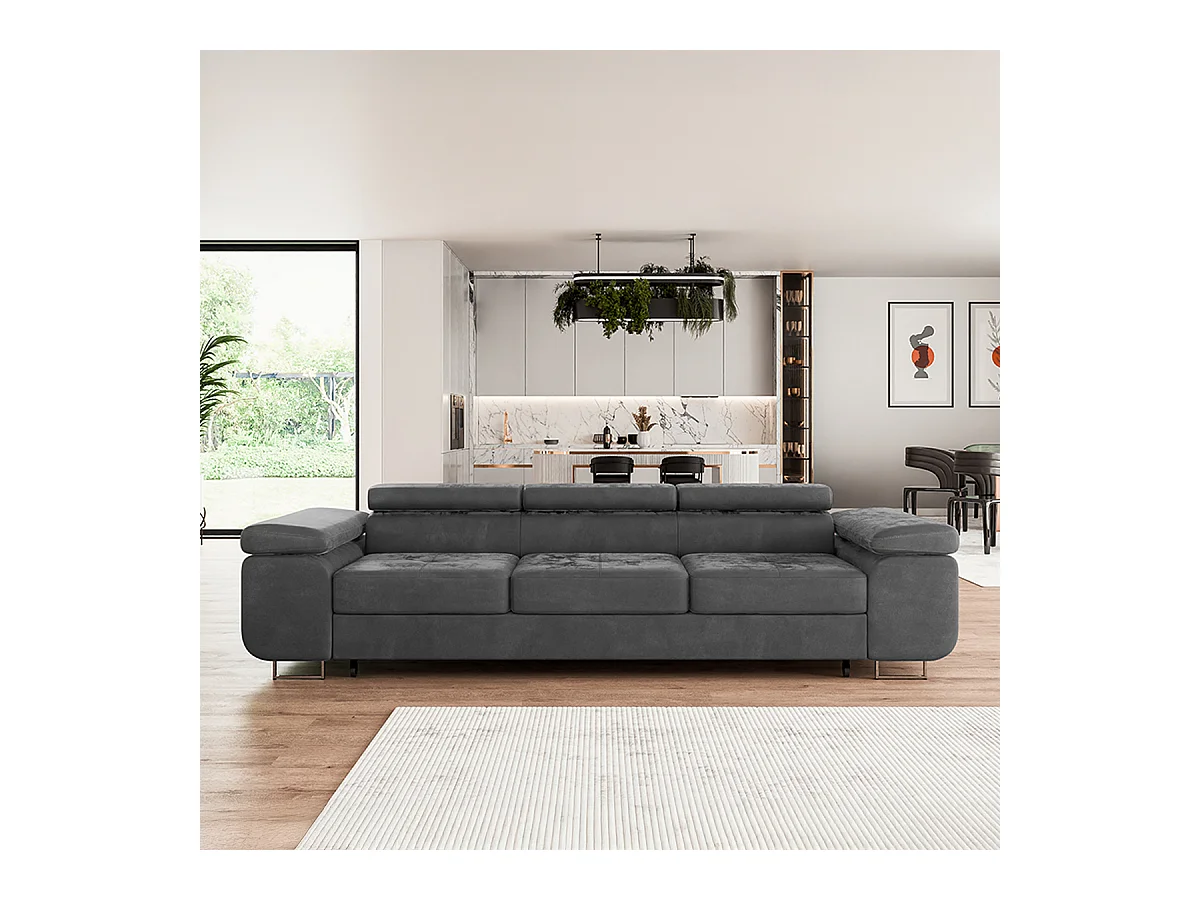 Canapé convertible 3 places Wilson velours Gris foncé