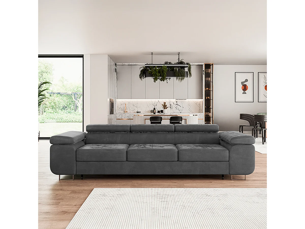 Canapé convertible 3 places Wilson velours Gris foncé