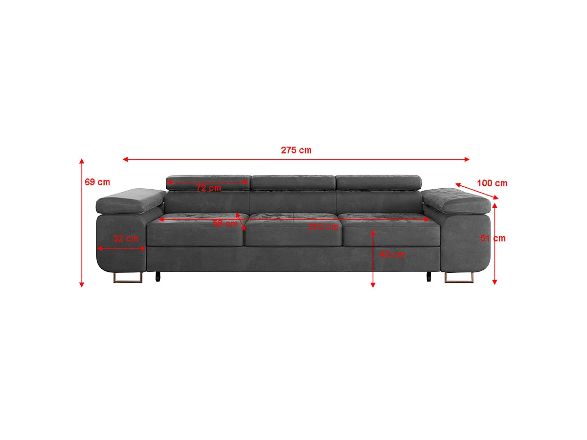 Canapé convertible 3 places en velours gris anthracite WILSON