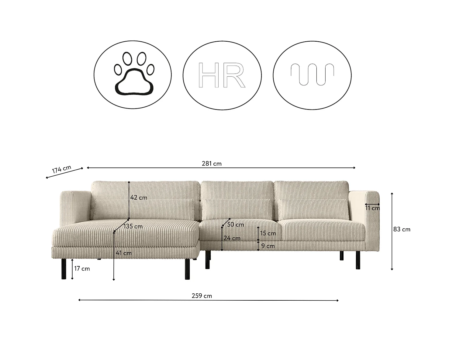 Ecksofa L-form Dani Stoff Poso Beige Links