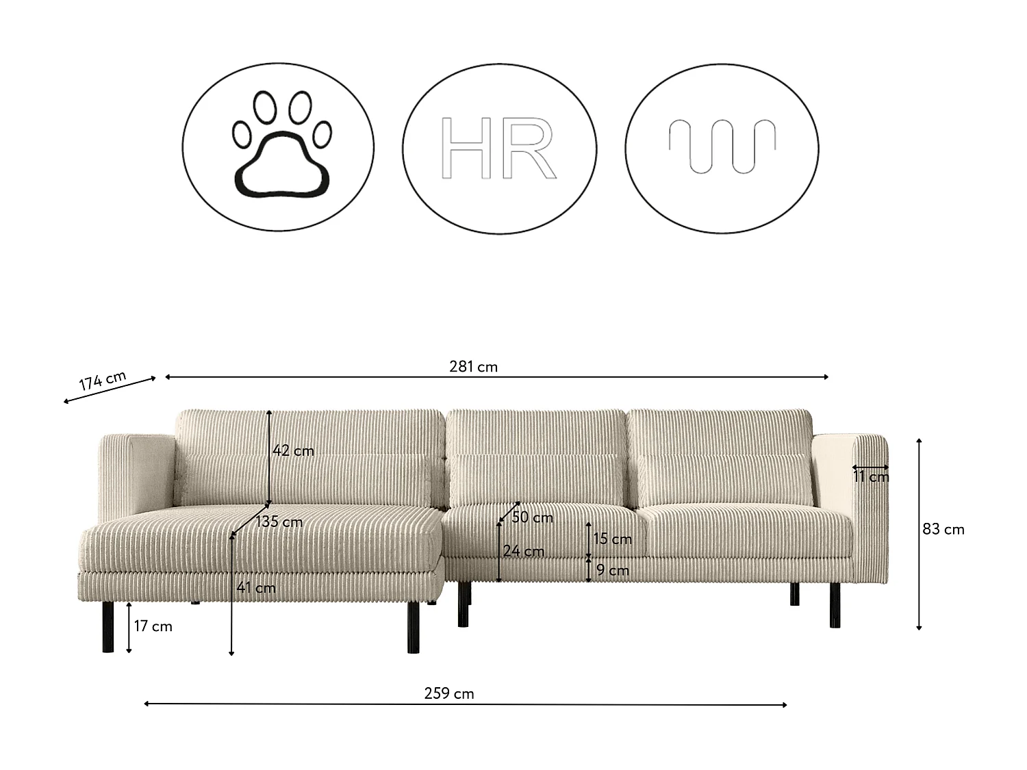 Ecksofa L-form Dani Stoff Poso Beige Links