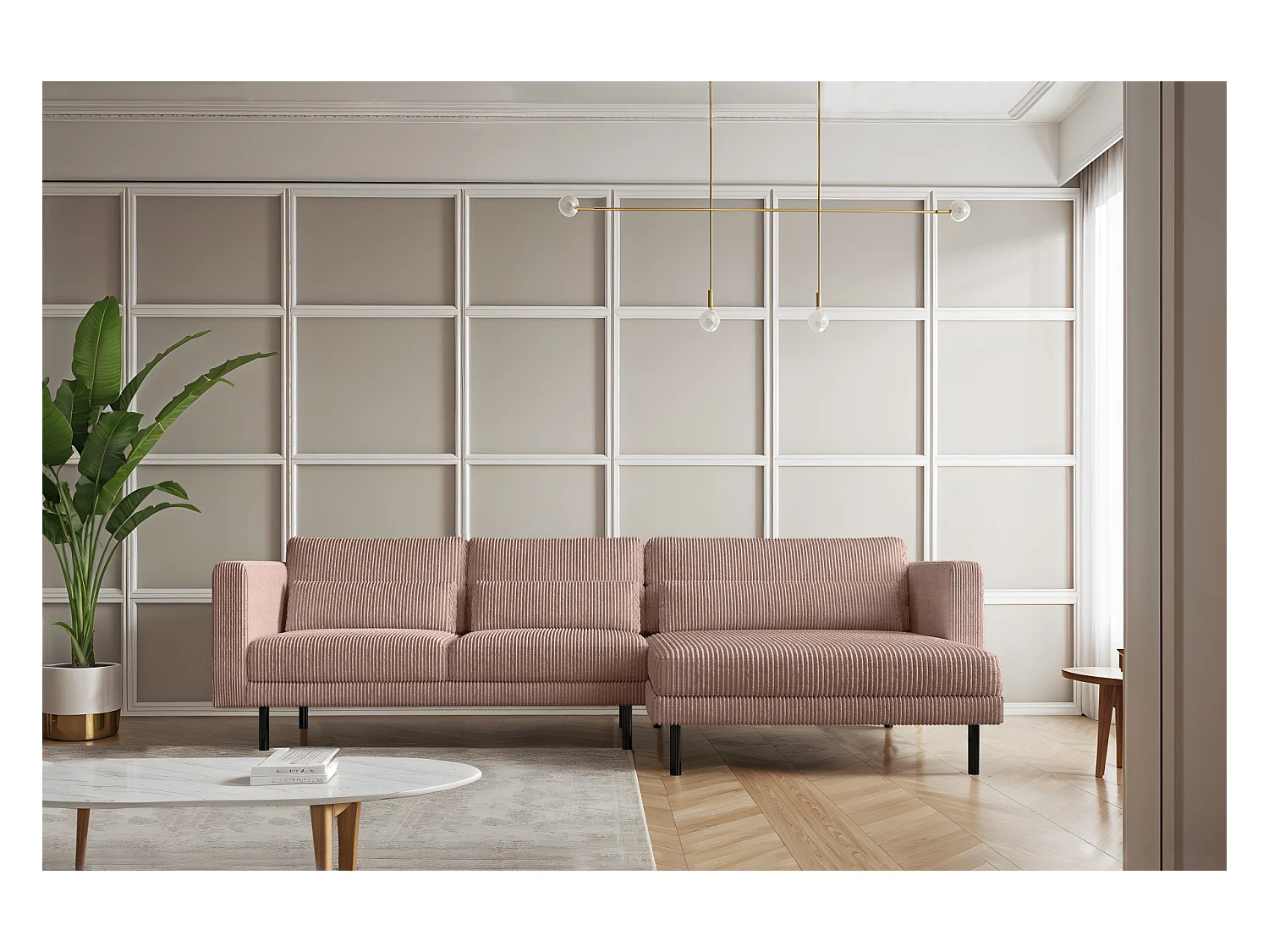 Hoekbank L-vorm Dani stof Poso Rosa Rechts