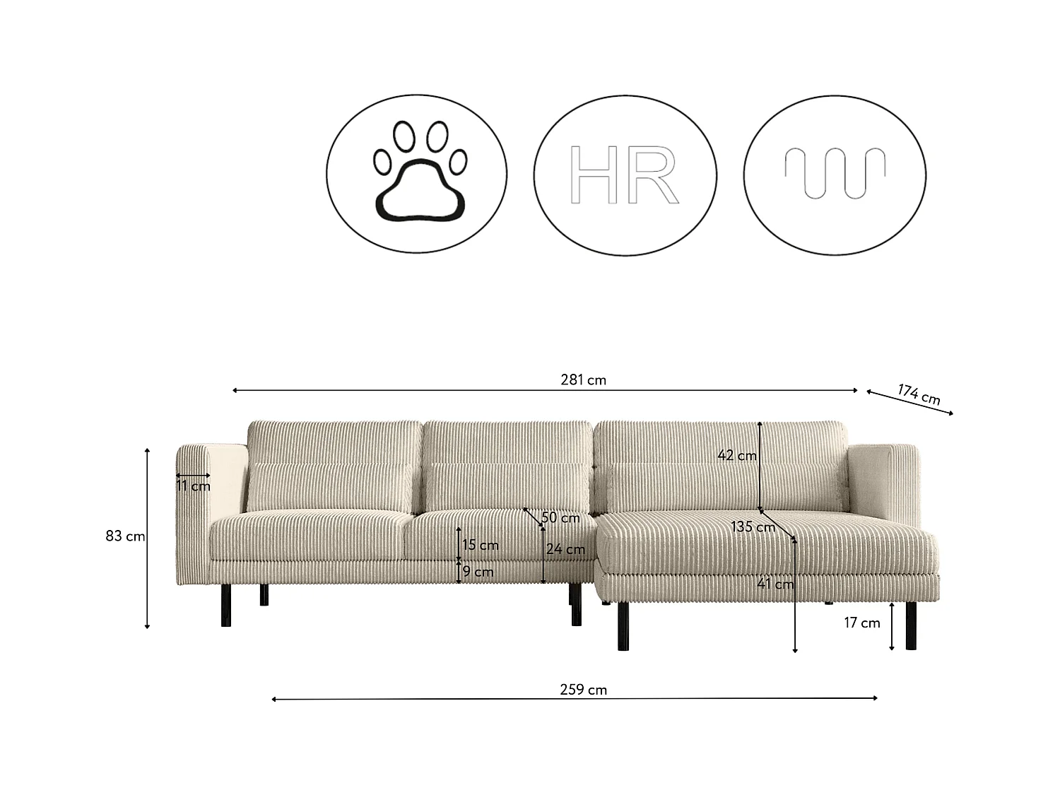 Ecksofa L-form Dani Stoff Poso Beige Rechts