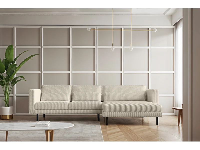 Canapé d'angle L-form Dani tissu Poso Beige Droite