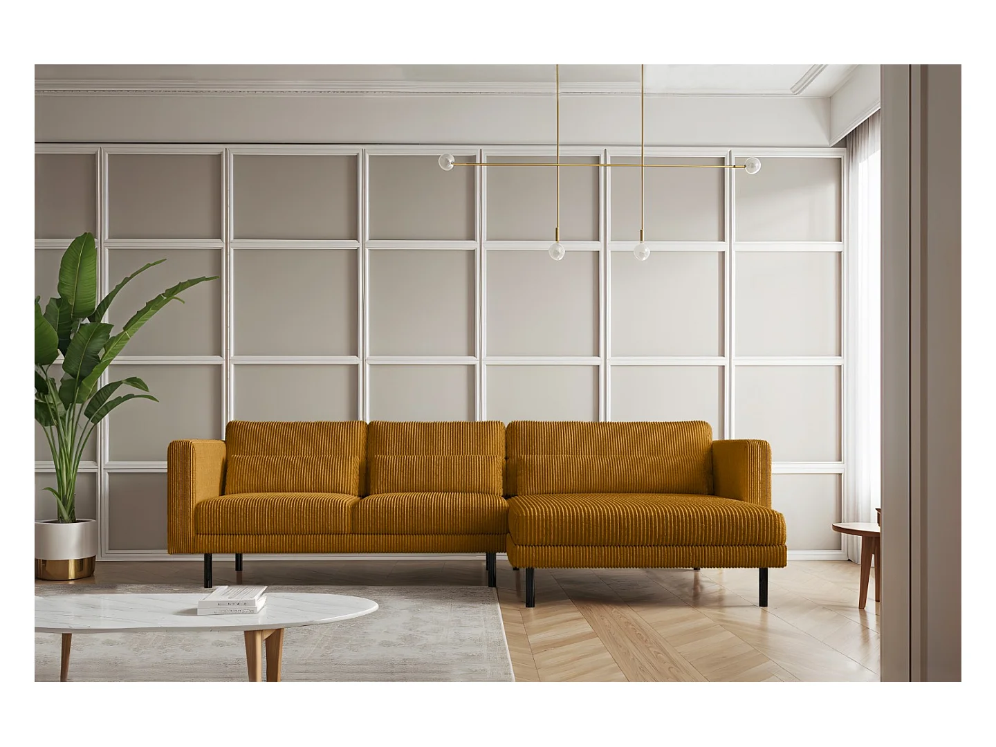Ecksofa L-form Dani Stoff Poso Senffarbe Rechts