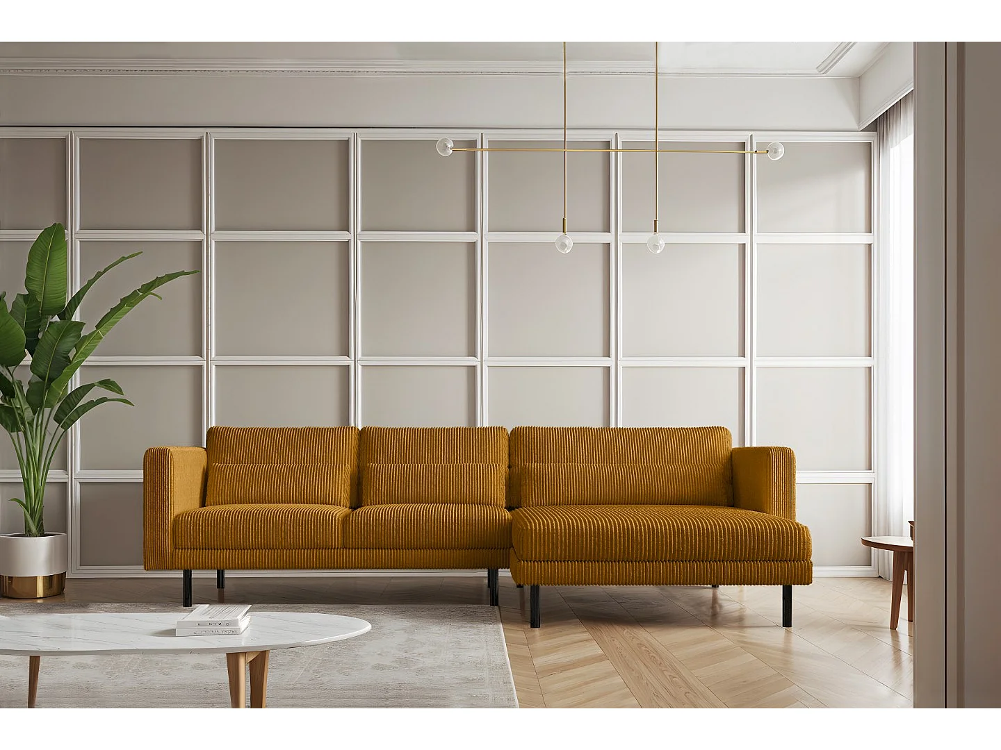 Ecksofa L-form Dani Stoff Poso Senffarbe Rechts