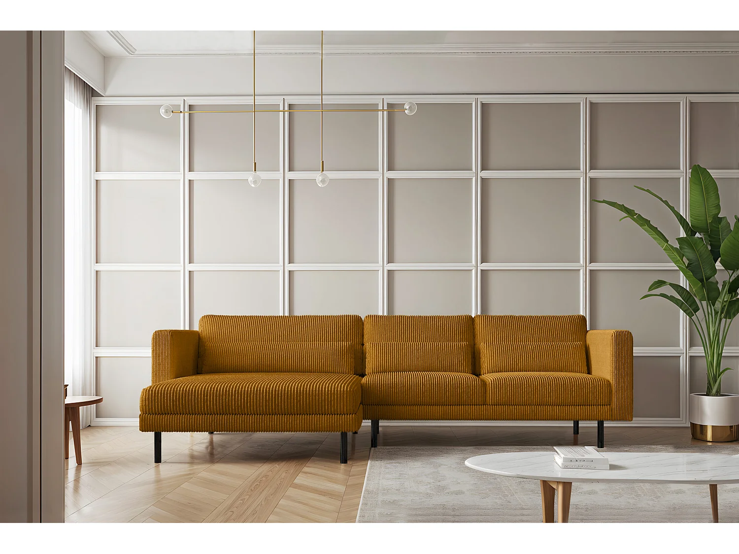 Ecksofa L-form Dani Stoff Poso Senffarbe Links