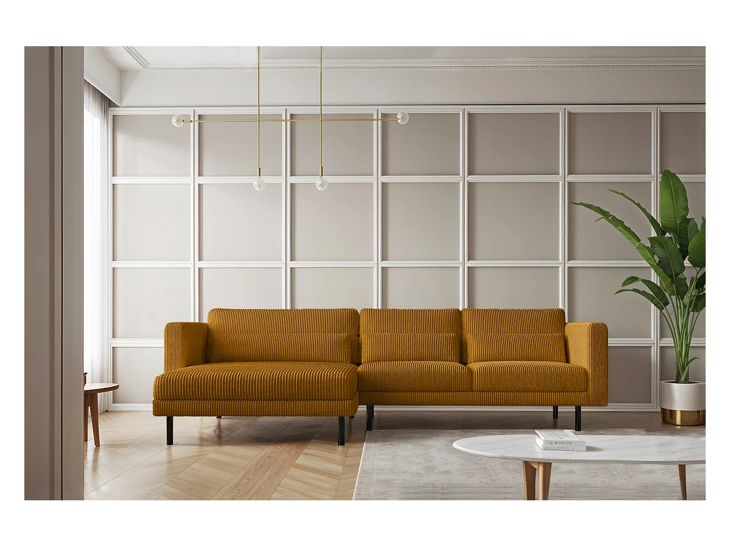 Ecksofa L-form Dani Stoff Poso Senffarbe Links