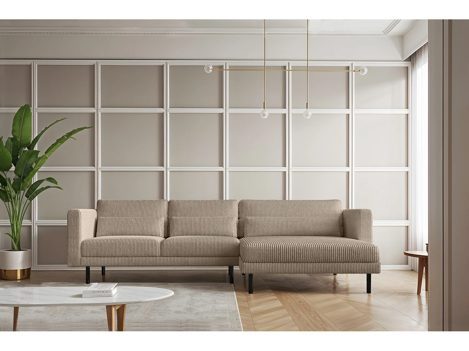 Ecksofa L-form Dani Stoff Poso Dunkelbeige Rechts
