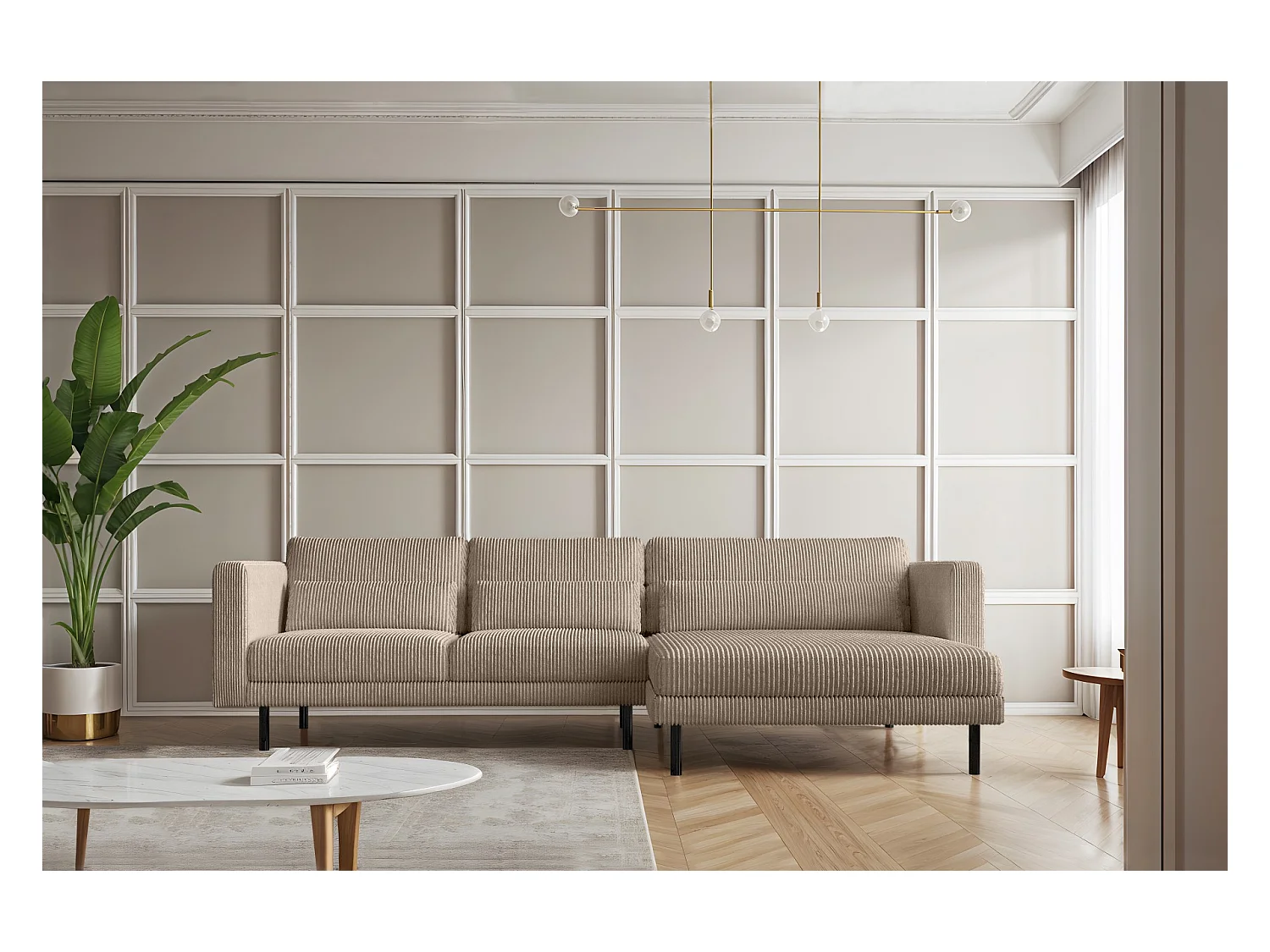 Ecksofa L-form Dani Stoff Poso Dunkelbeige Rechts
