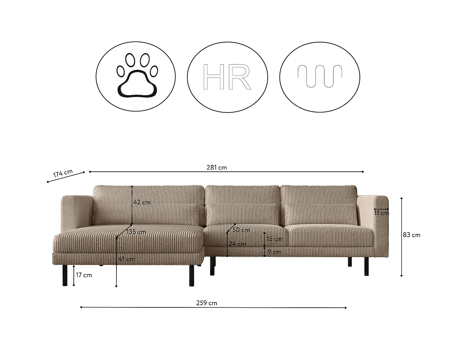 Ecksofa L-form Dani Stoff Poso Dunkelbeige Links