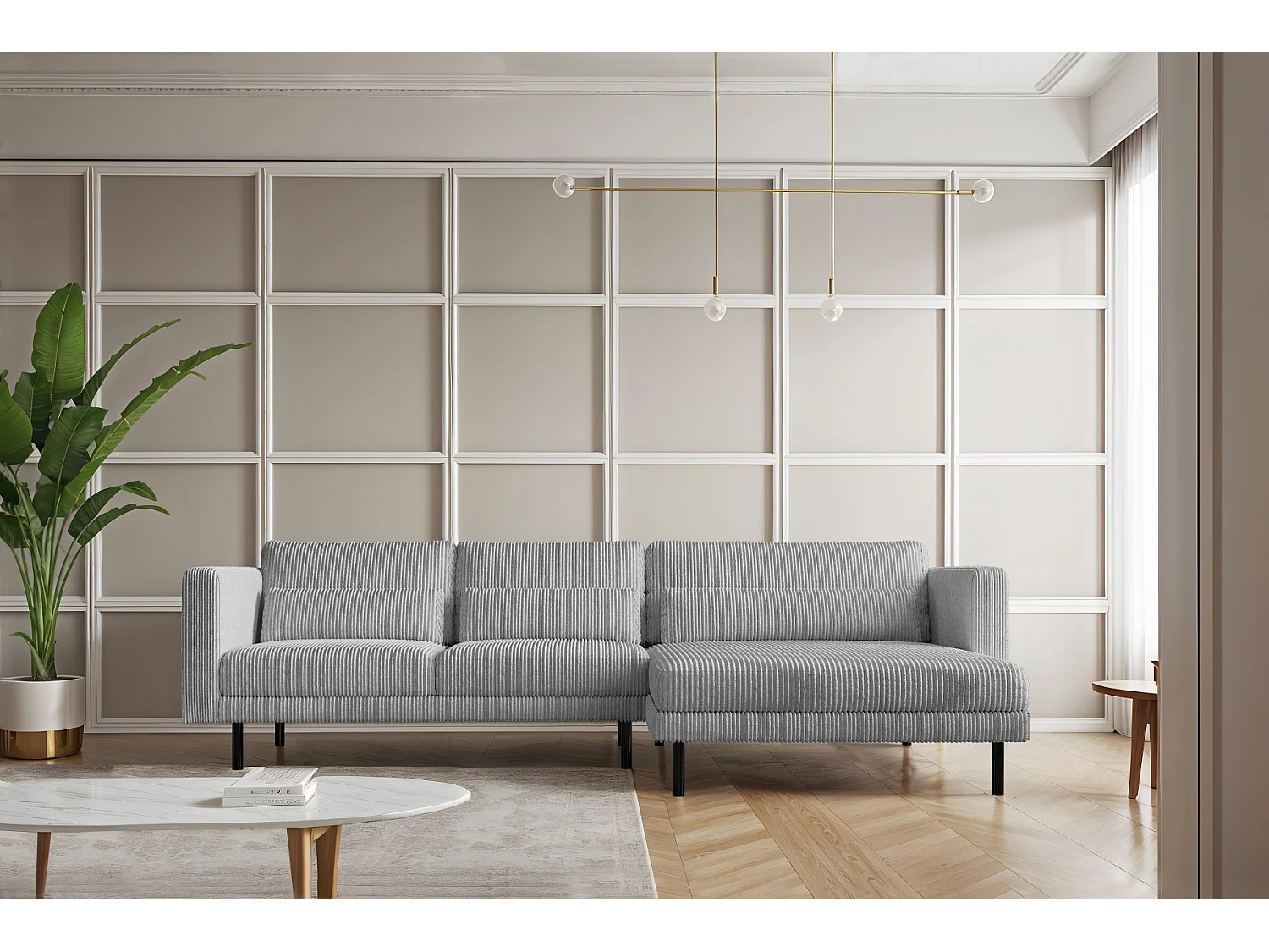 Ecksofa L-form Dani Stoff Poso Silber Rechts
