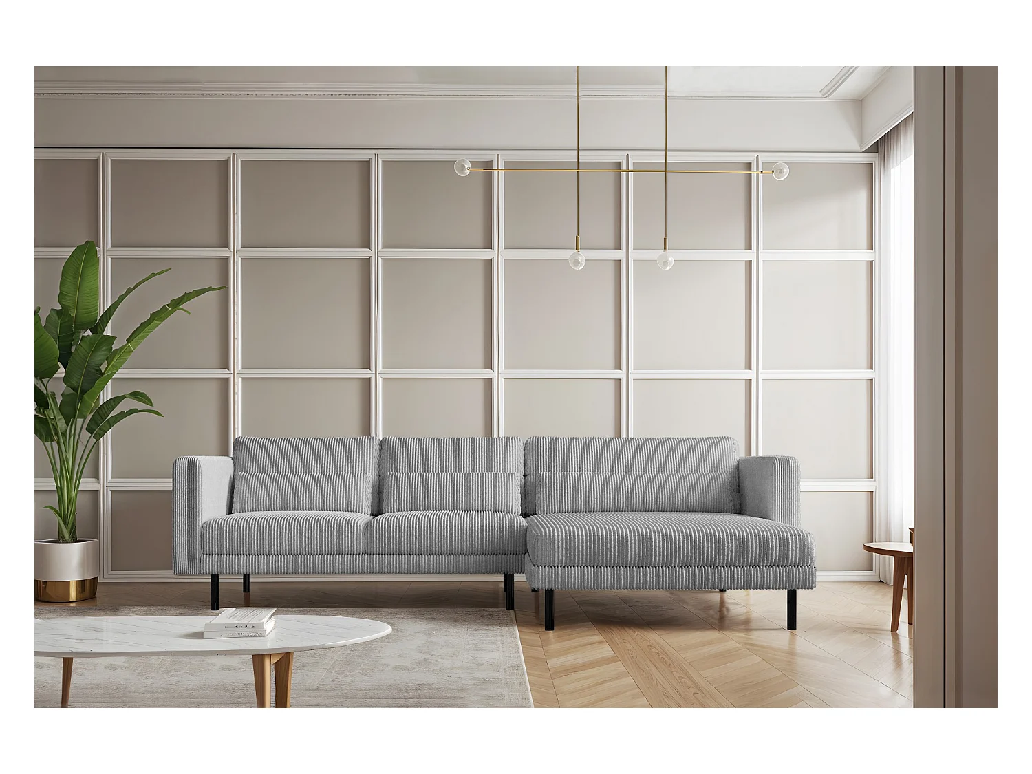 Ecksofa L-form Dani Stoff Poso Silber Rechts