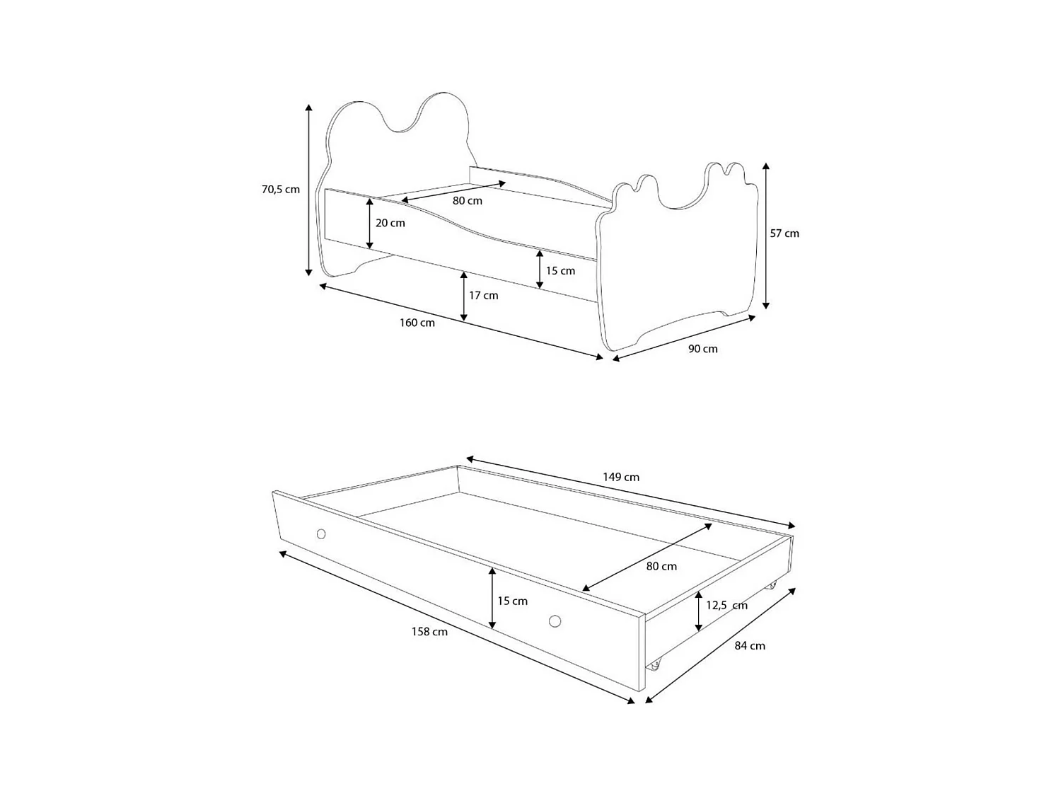 Lit Barin (80x160)/matelas inclus/bleue