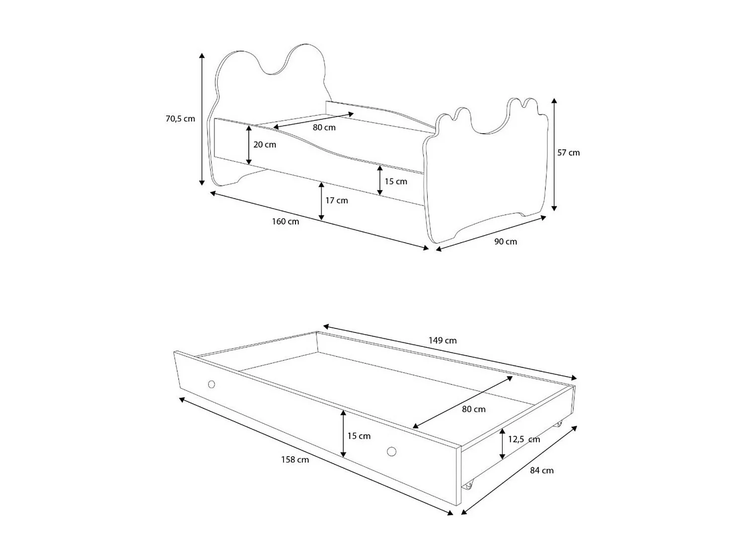 Lit Barin (80x160)/matelas inclus/bleue