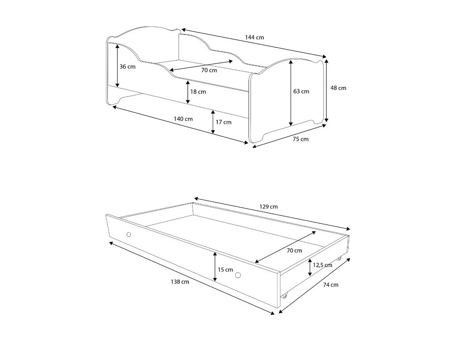 Lit Amaro Lux (70x140)/matelas inclus/blanche