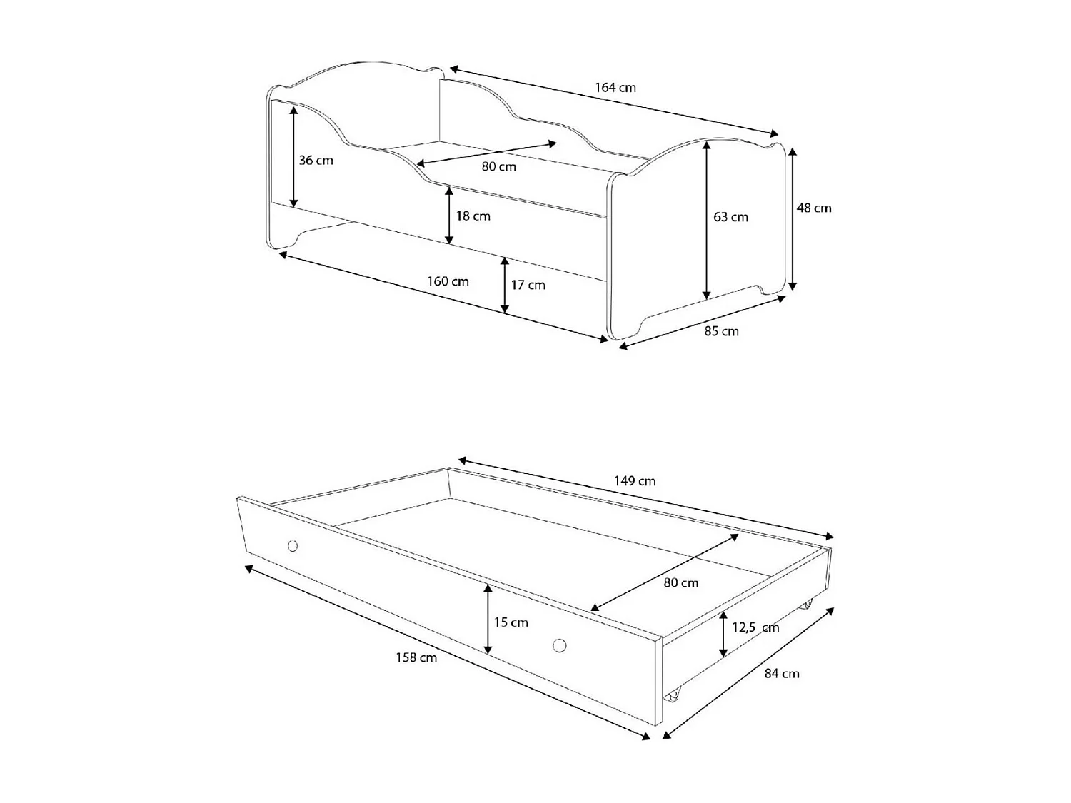 Lit Amaro Lux (80x160)/matelas inclus/blanche