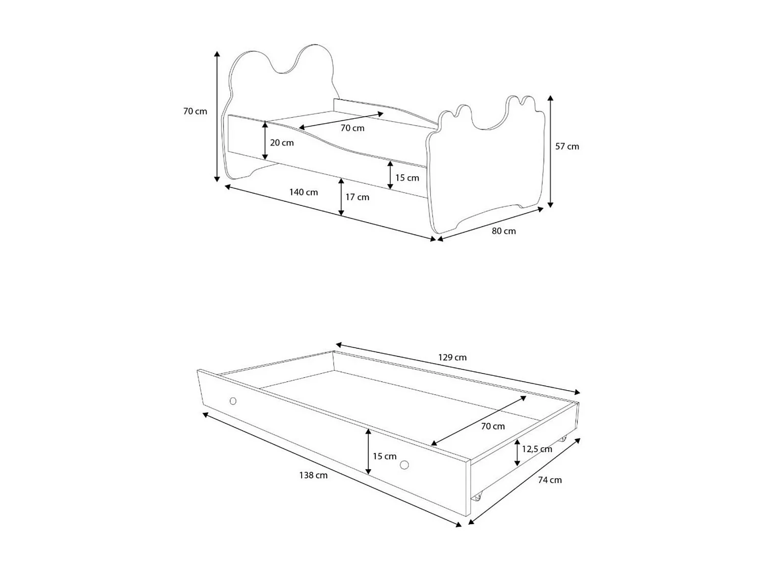 Lit Berin (70x140)/matelas inclus/rose