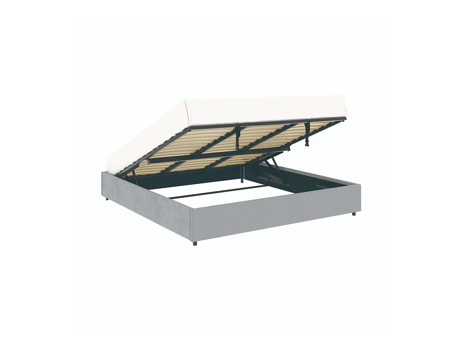 Lit coffre plateforme – extra grand couchage 180x200 cm - tissu velours gris - sommier inclus - LANCE