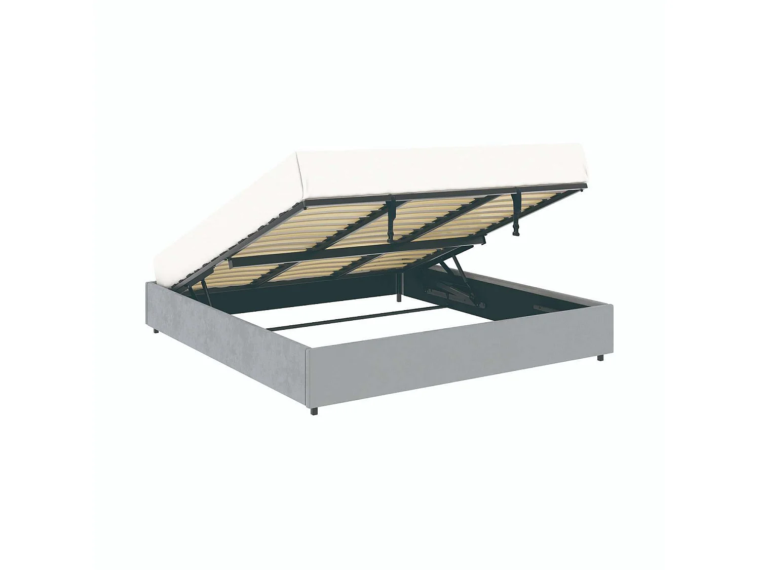 Lit coffre plateforme – extra grand couchage 180x200 cm - tissu velours gris - sommier inclus - LANCE