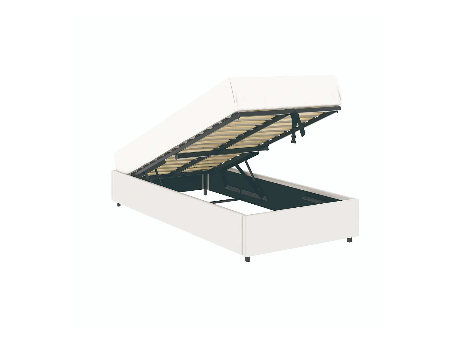 Lit coffre plateforme – couchage 90x190 cm - simili cuir (PU) blanc - sommier inclus - LANCE