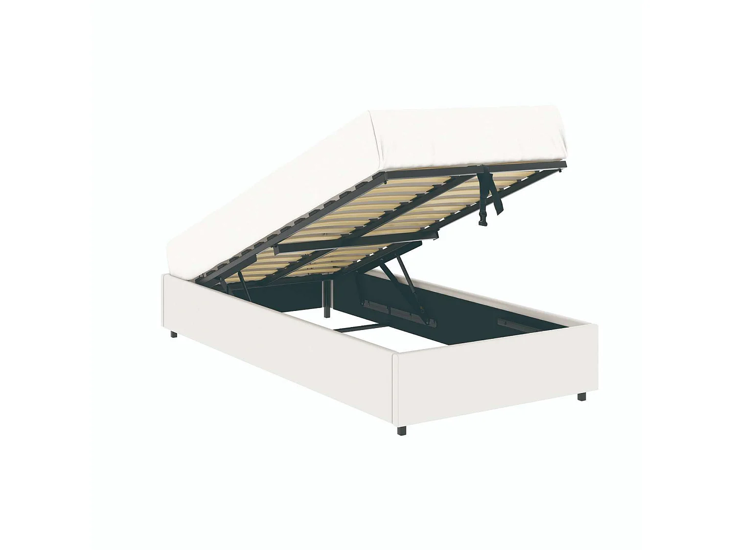 Lit coffre plateforme – couchage 90x190 cm - simili cuir (PU) blanc - sommier inclus - LANCE