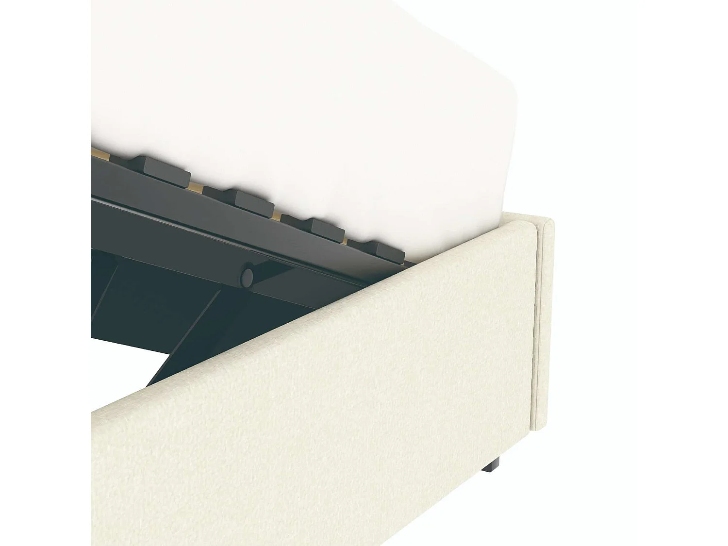 Lit coffre plateforme – extra grand couchage 180x200 cm - tissu velours beige - sommier inclus - LANCE