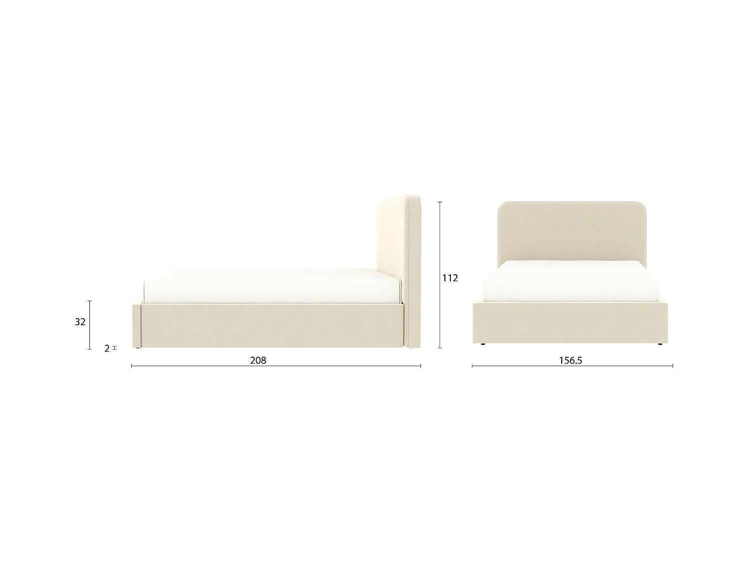 Lit coffre tête de lit haute – couchage 140x190 cm – tissu velours beige - sommier inclus - ANTON