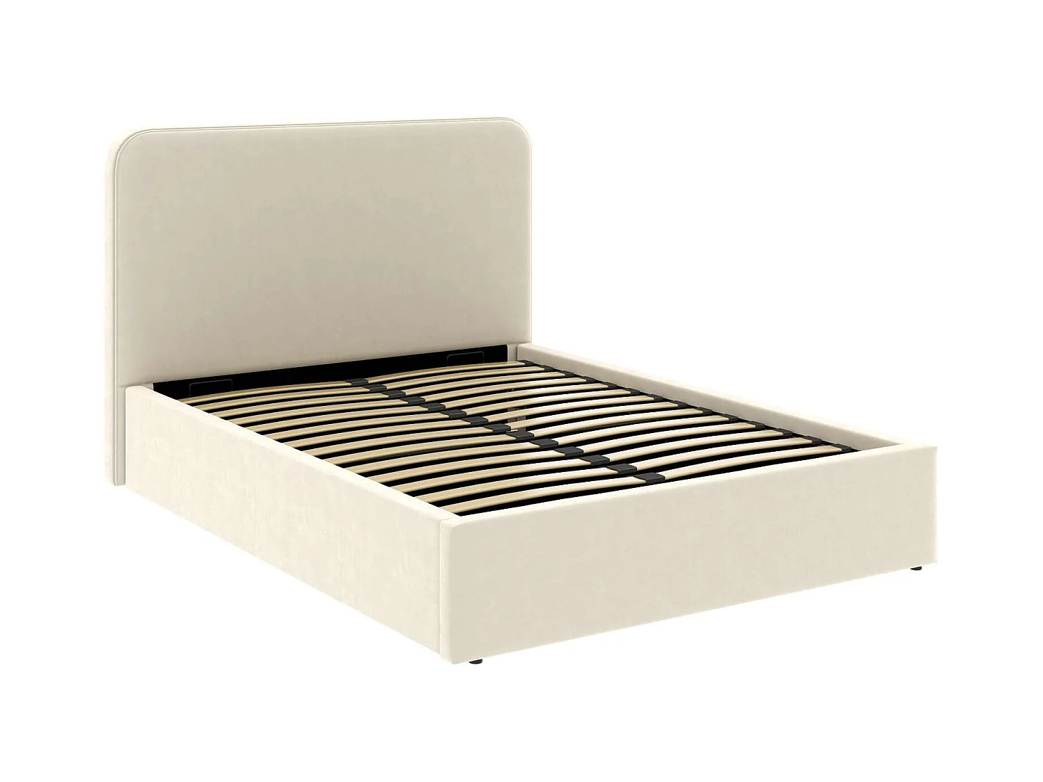 Lit coffre tête de lit haute – couchage 140x190 cm – tissu velours beige - sommier inclus - ANTON