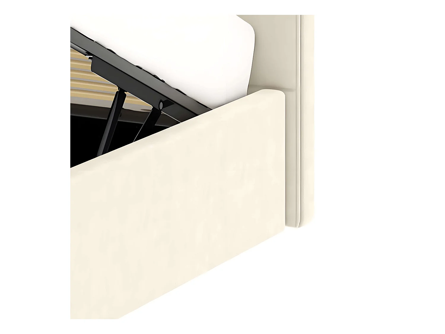 Lit coffre tête de lit haute – couchage 140x190 cm – tissu velours beige - sommier inclus - ANTON