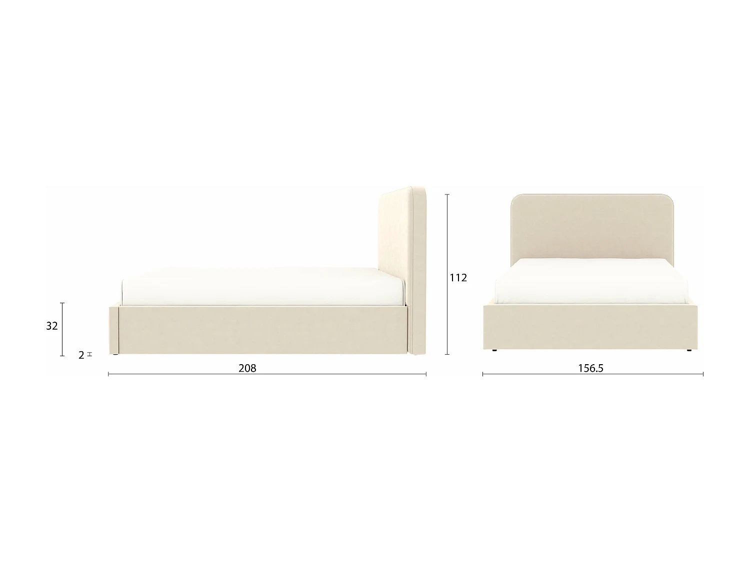 Lit coffre tête de lit haute – couchage 140x190 cm – tissu velours beige - sommier inclus - ANTON