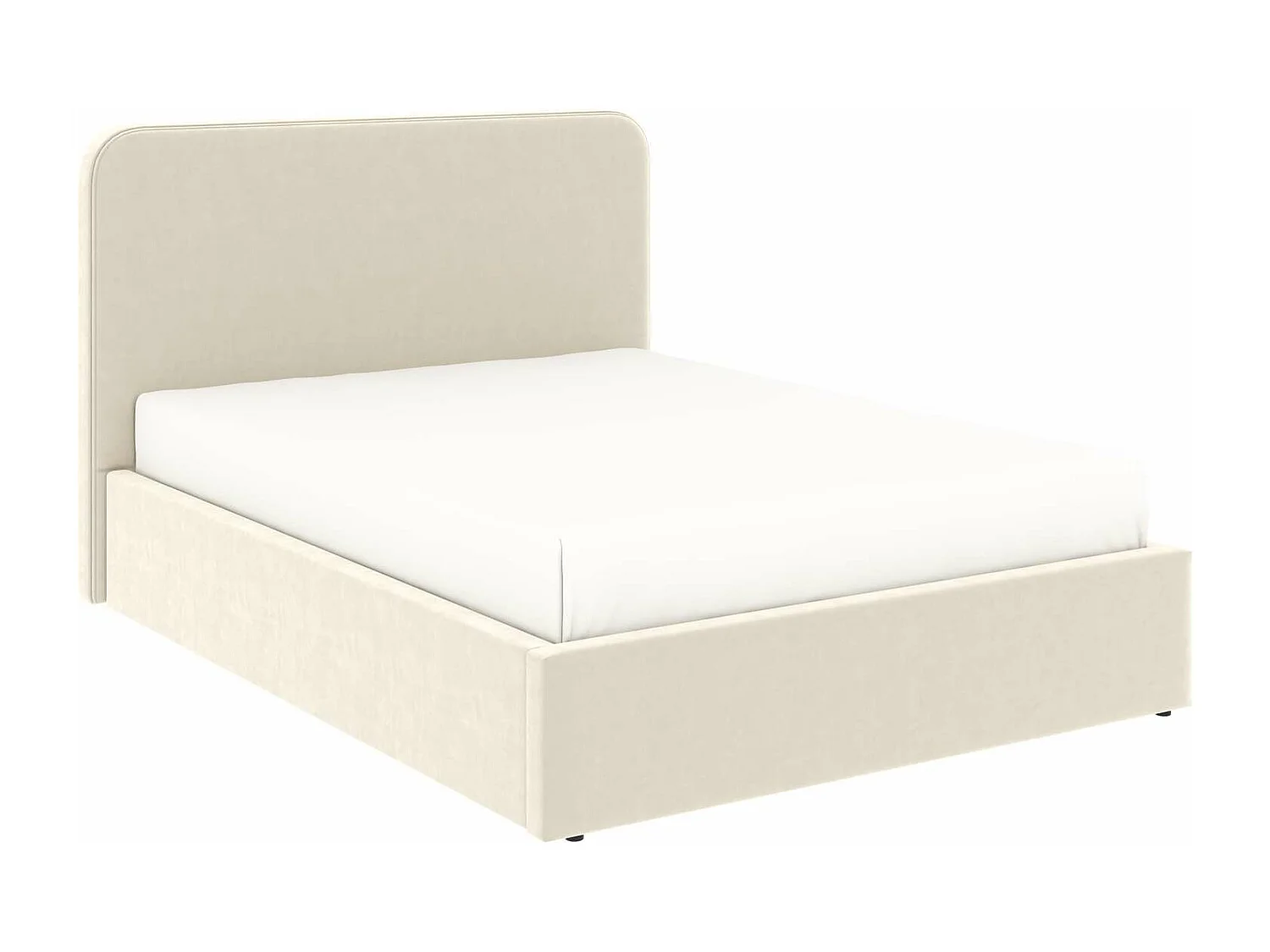 Lit coffre tête de lit haute – couchage 140x190 cm – tissu velours beige - sommier inclus - ANTON