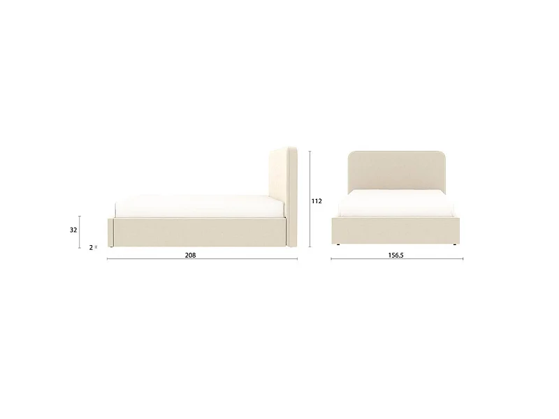 Cama con arcón y cabecero alto – tamaño 140x190 cm – terciopelo beige – somier incluido – ANTON