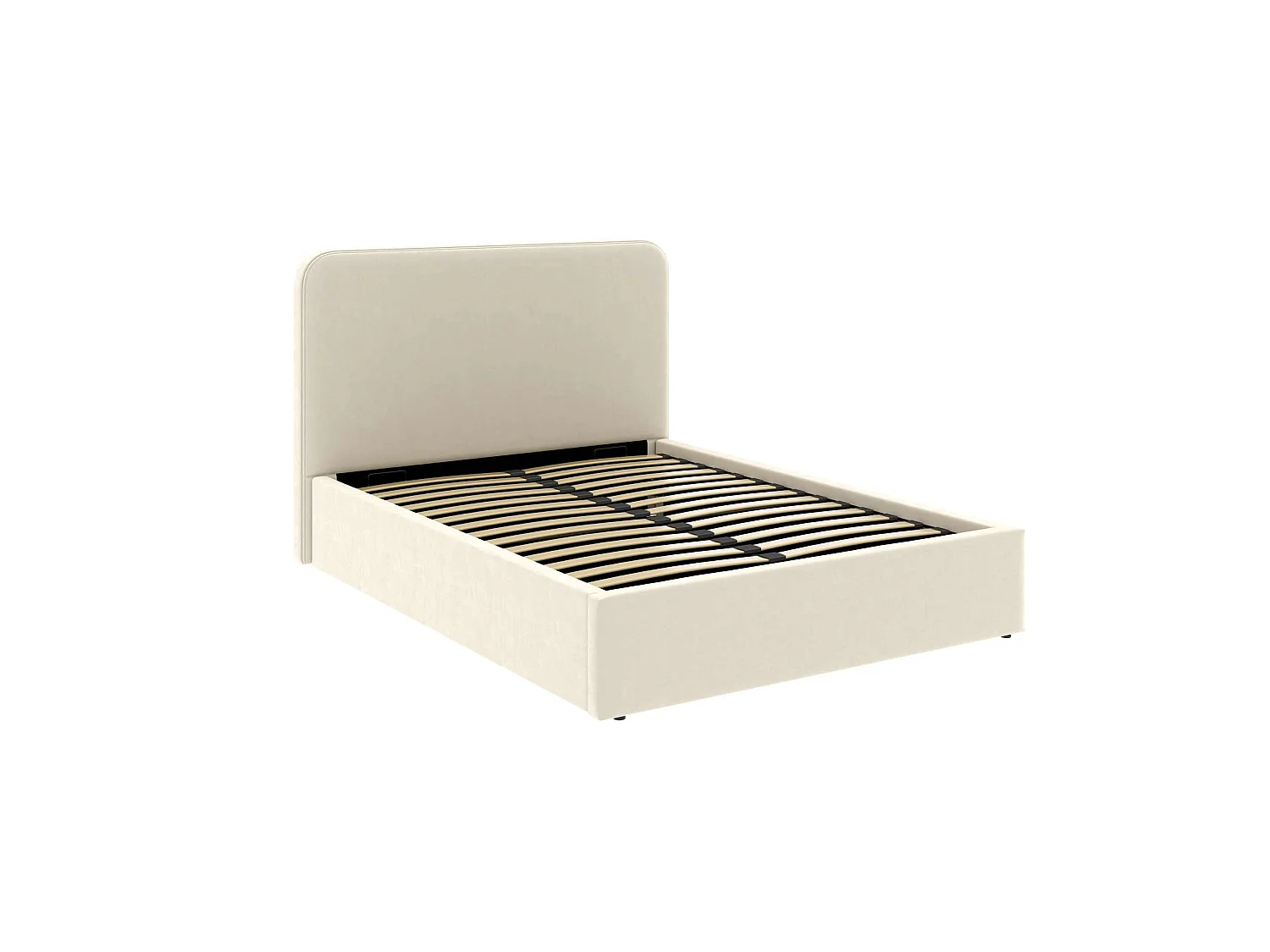 Cama con arcón y cabecero alto – tamaño 140x190 cm – terciopelo beige – somier incluido – ANTON
