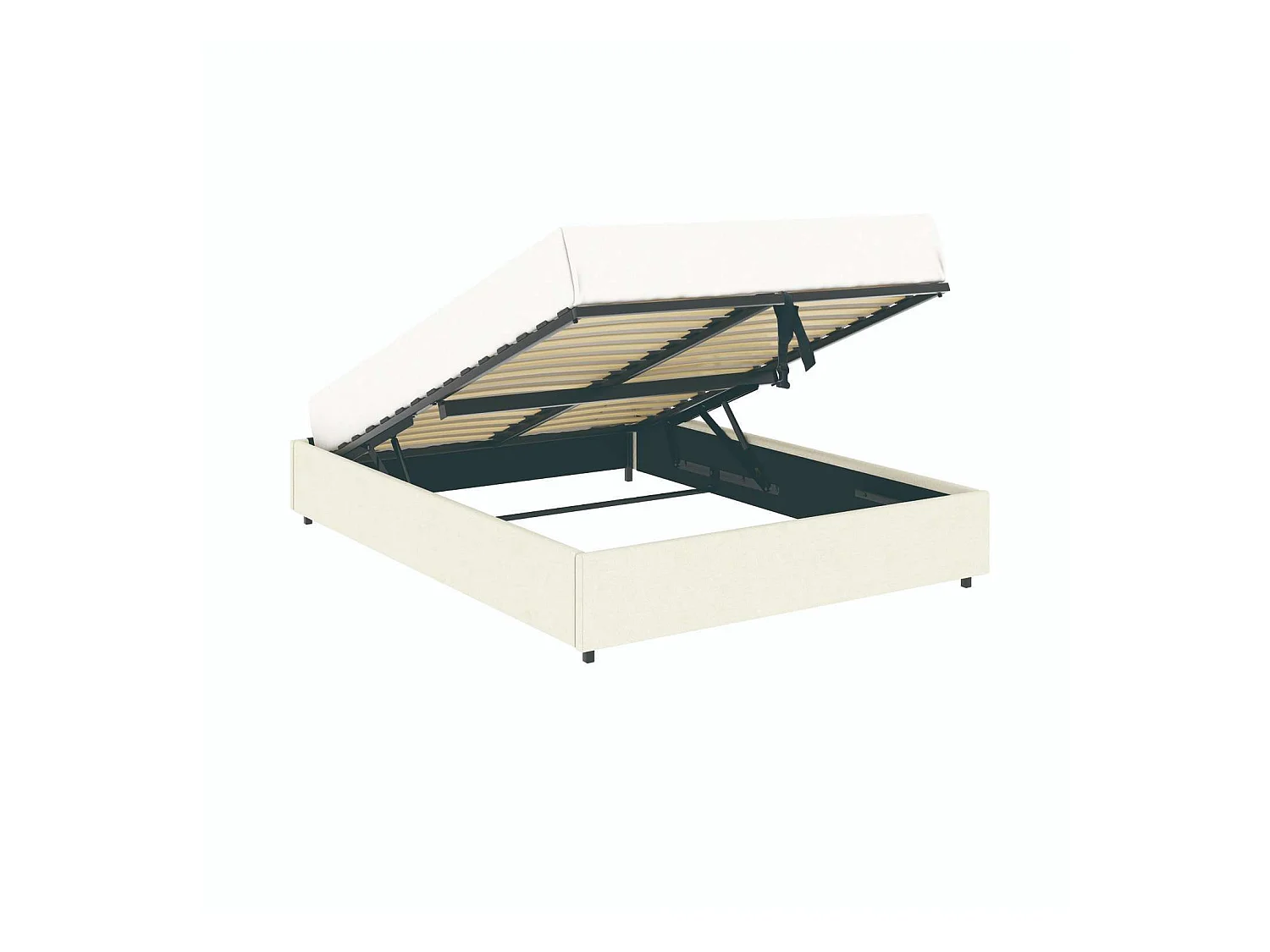 Lit coffre plateforme – grand couchage 160x200 cm - tissu velours beige - sommier inclus - LANCE